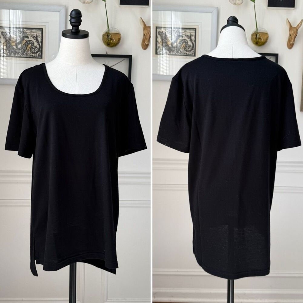 Natori Scoop Neck Black Tunic T Shirt $130 L